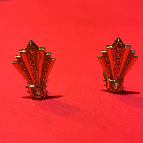 Vintage Clip-on Art Deco Silver-Tone Earrings Rhinestone Detail Signed W.Germany - Picture 3 of 8